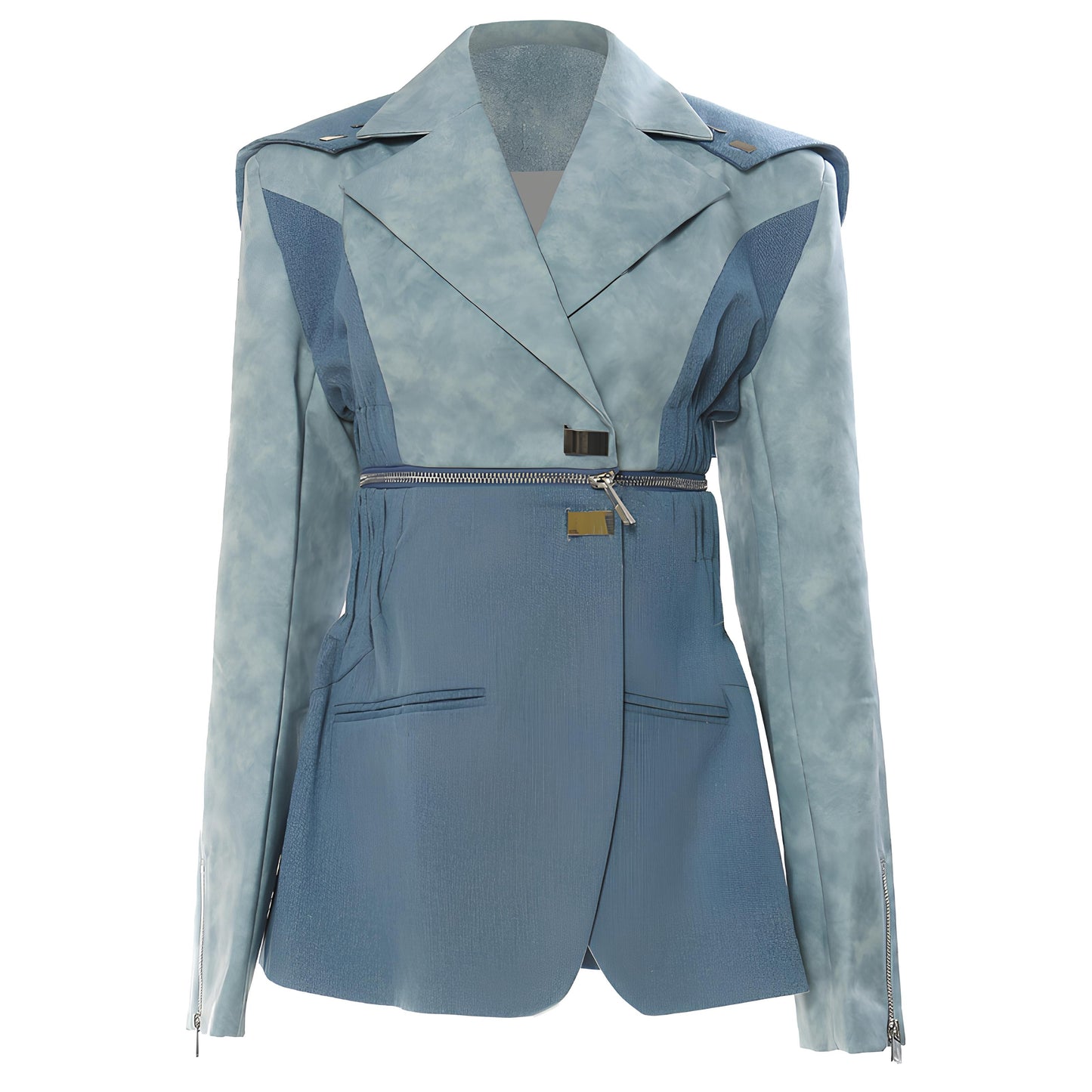 Luxurious detachable cotton blazer in aurora blue, perfect for casual or formal occasions.
